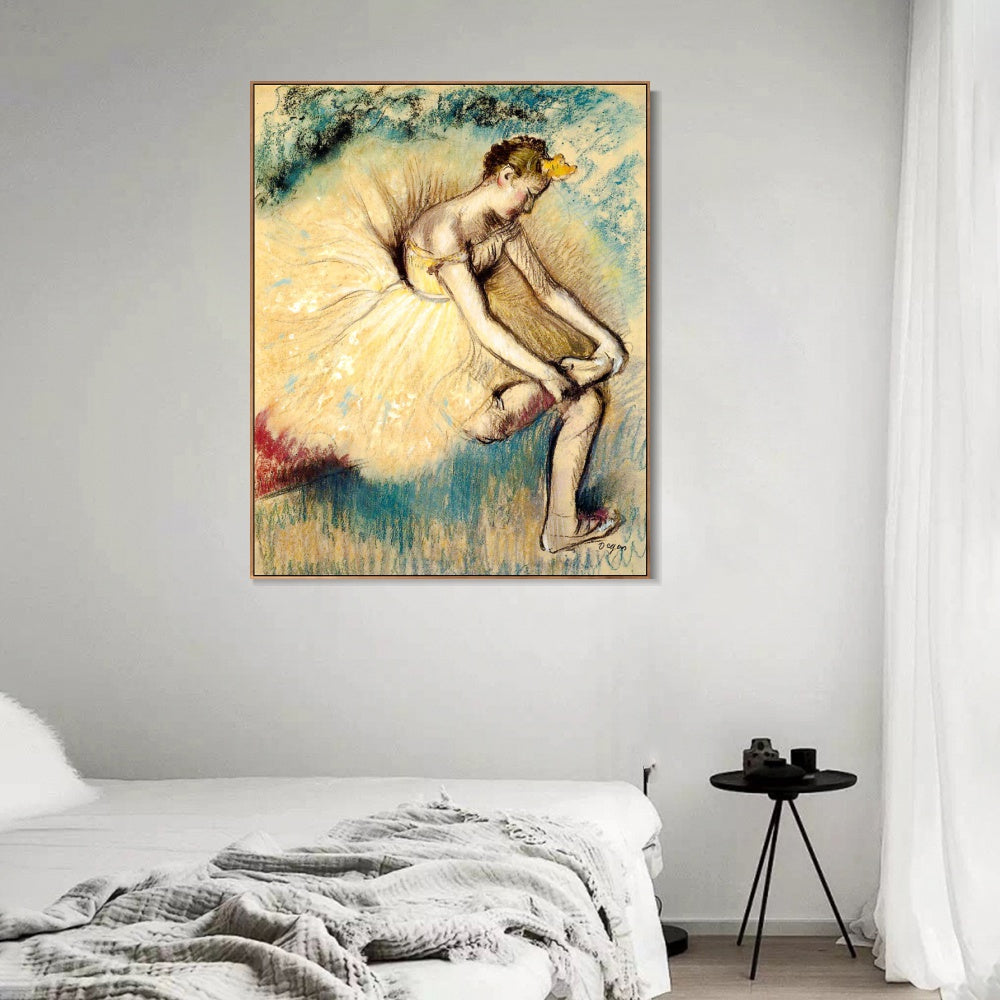 INVIN ART Framed Canvas Giclee Print Art Dancer Putting on Her Slipper by Edgar Degas Wall Art