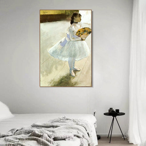 INVIN ART Framed Canvas Giclee Print Art Dancer with a Fan by Edgar Degas Wall Art Living Room Home Office Decorations