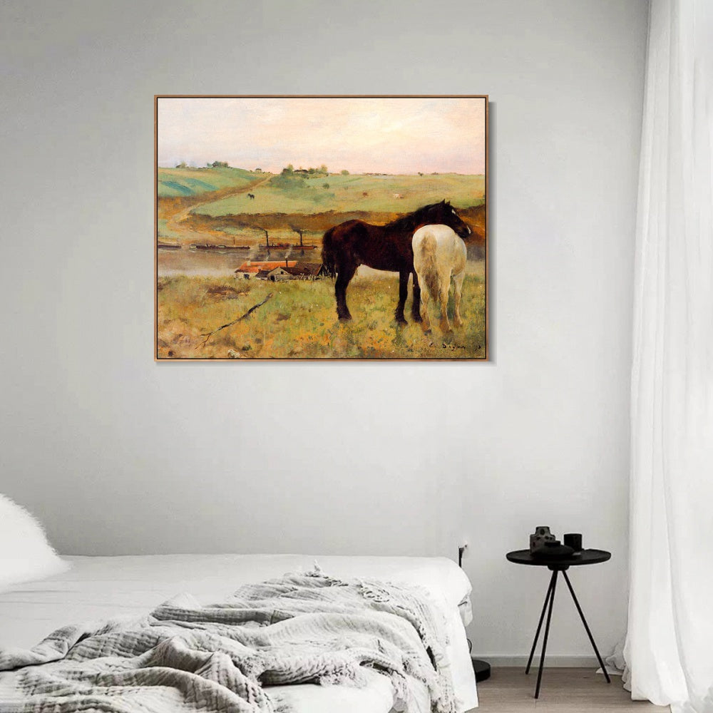 INVIN ART Framed Canvas Giclee Print Art Horses in a Meadow a鈧?1871 by Edgar Degas Wall Art