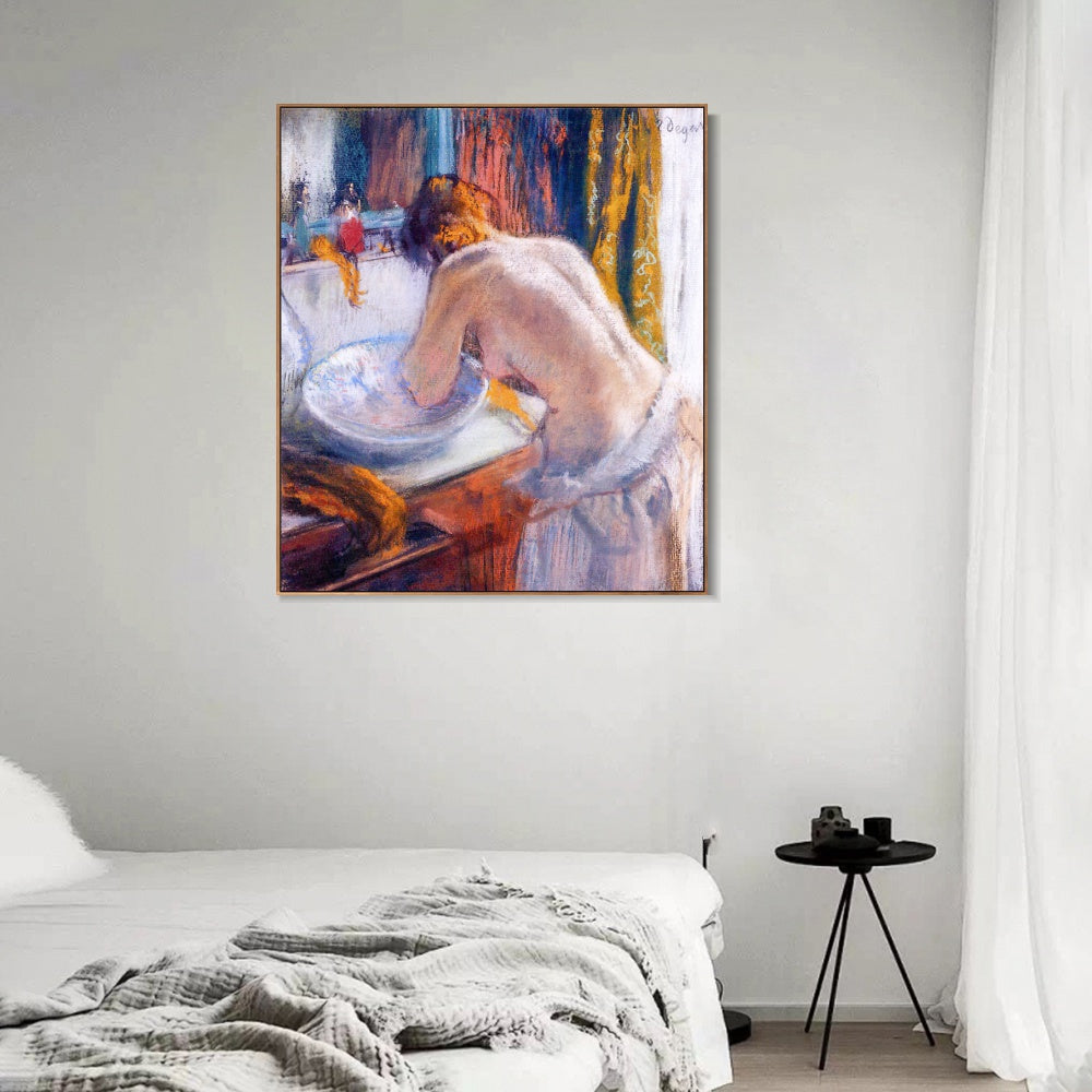 INVIN ART Framed Canvas Giclee Print Art La Toilette,1884-1886 by Edgar Degas Wall Art Living Room Home Office Decorations