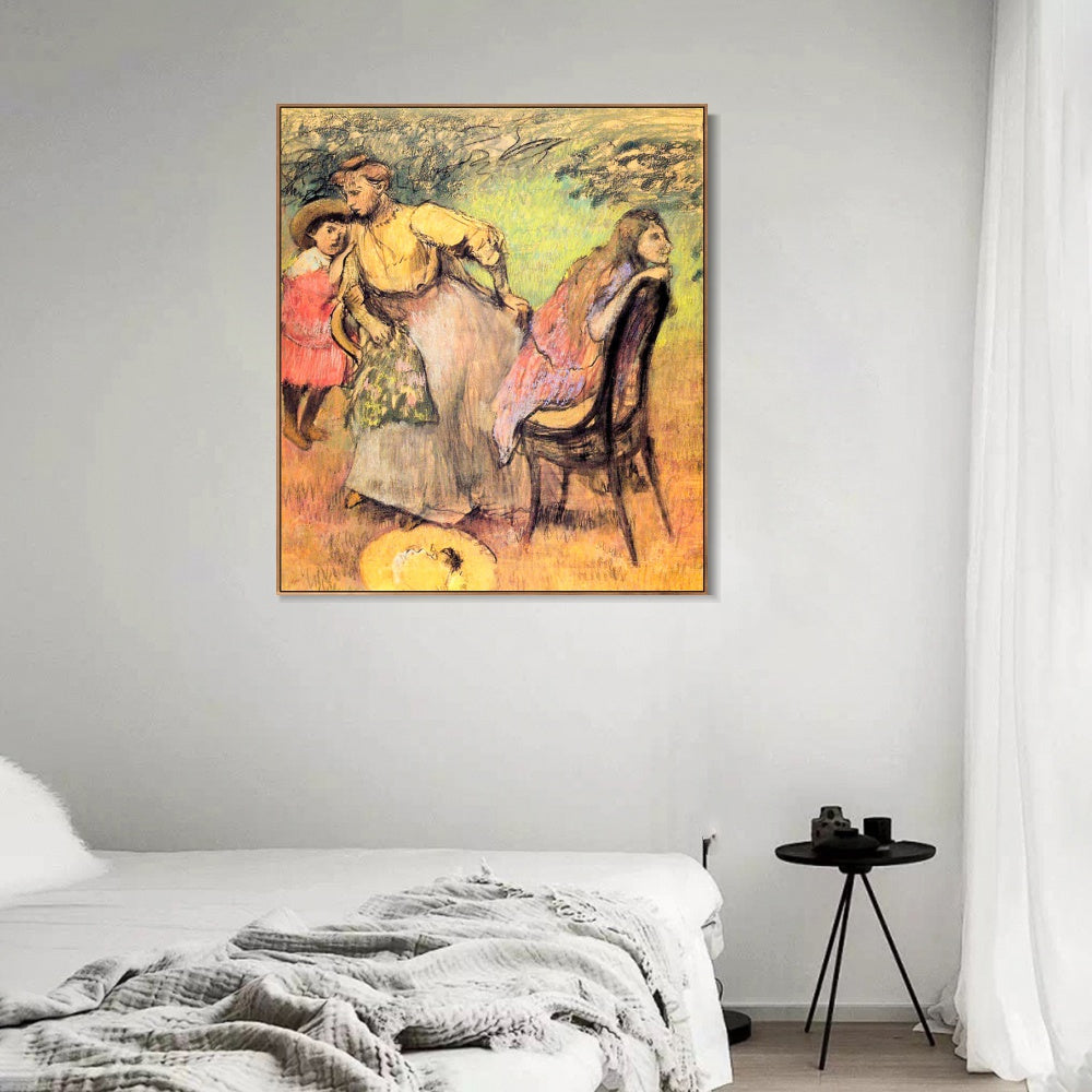 INVIN ART Framed Canvas Giclee Print Art Madame Alexis Rouart and Her Children by Edgar Degas Wall Art