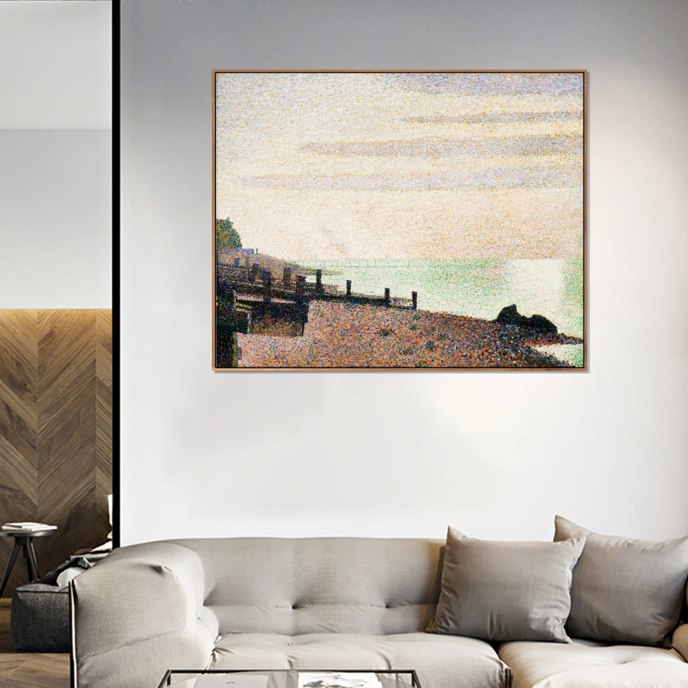 INVIN ART Framed Canvas Giclee Print Art Evening, Honfleur by Georges Seurat Wall Art Living Room Home Office Decorations