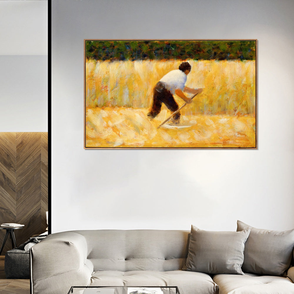 INVIN ART Framed Canvas Giclee Print Art Le Faucheur by Georges Seurat Wall Art Living Room Home Office Decorations