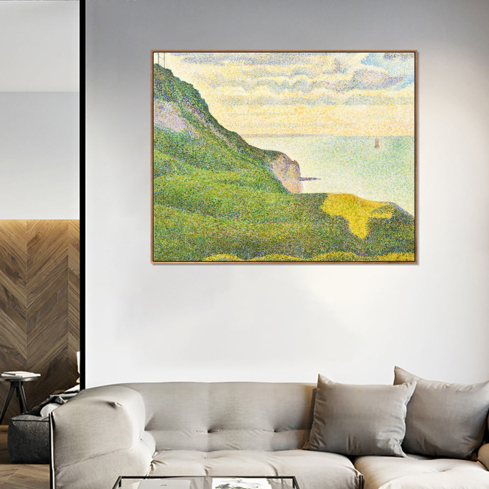 INVIN ART Framed Canvas Giclee Print Art Cranes and the breakthrough in Port-en-Bessin by Georges Seurat Wall Art Living Room Home Office Decorations