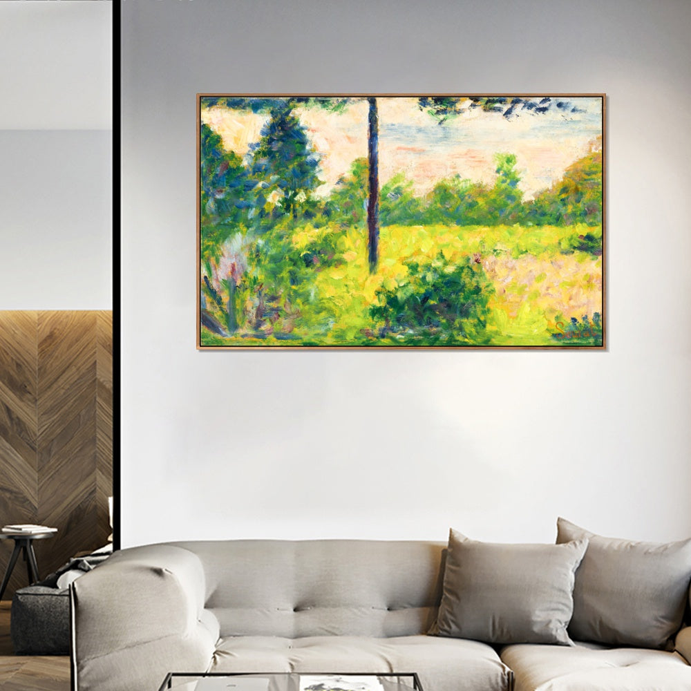INVIN ART Framed Canvas Giclee Print Art Pianura con alberi a Barbizon by Georges Seurat Wall Art Living Room Home Office Decorations