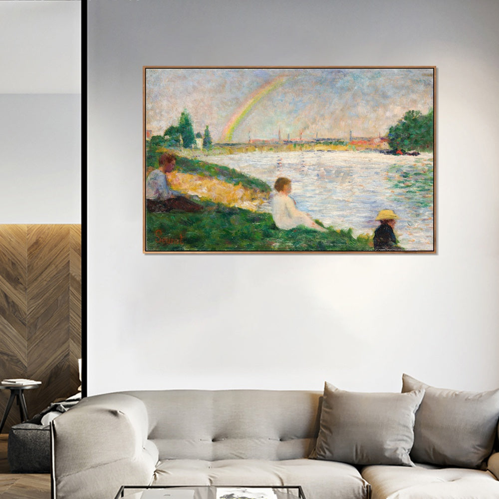 INVIN ART Framed Canvas Giclee Print Art Series#038 by Georges Seurat Wall Art Living Room Home Office Decorations