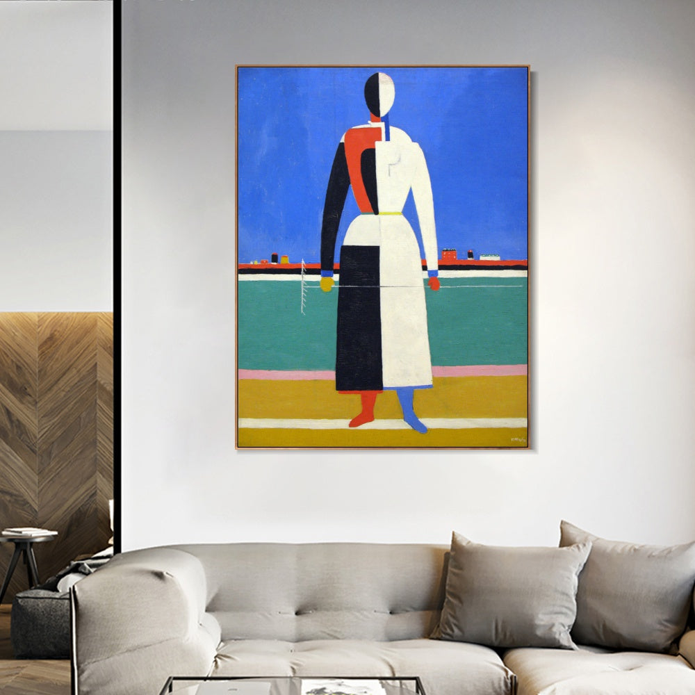 INVIN ART Framed Canvas Giclee Print Art Woman with rake,1928 by Kasimir Malevich Wall Art Living Room Home Office Decorations