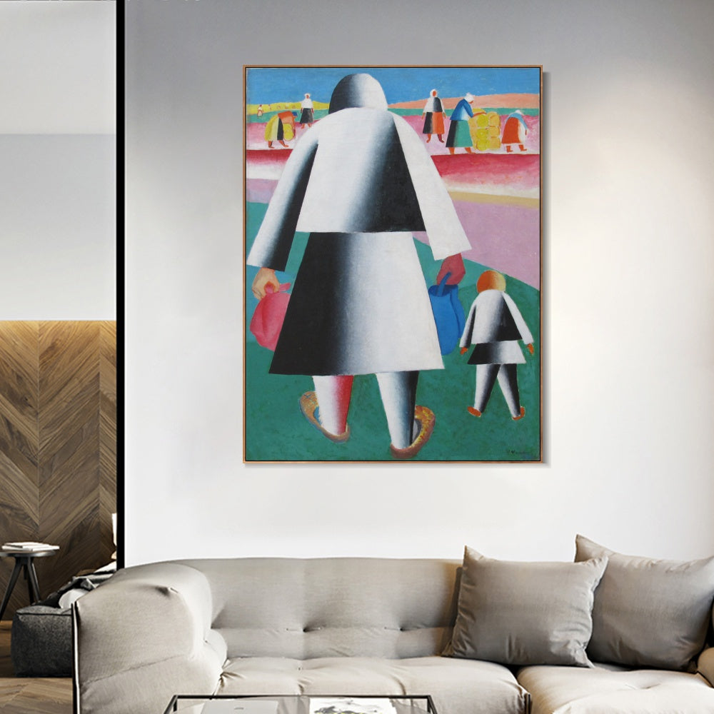 INVIN ART Framed Canvas Giclee Print Art towards the harvest (martha and vanka), 1928 by Kasimir Malevich Wall Art Living Room Home Office Decorations