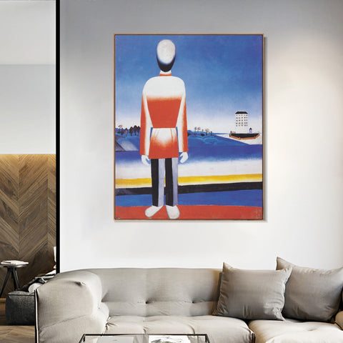 INVIN ART Framed Canvas Giclee Print Art Man in suprematic landscape by Kasimir Malevich Wall Art Living Room Home Office Decorations