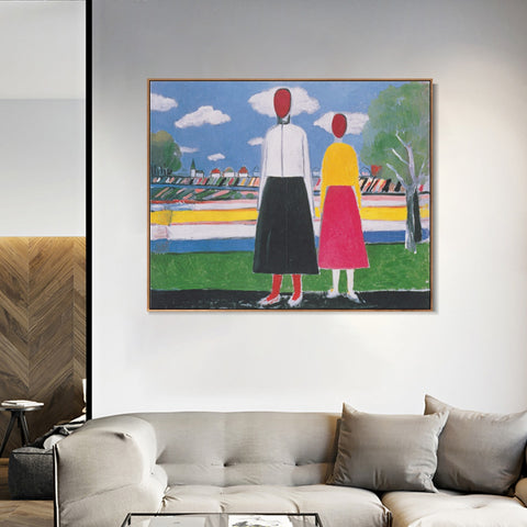 INVIN ART Framed Canvas Giclee Print Art Two figures in a landscape by Kasimir Malevich Wall Art Living Room Home Office Decorations