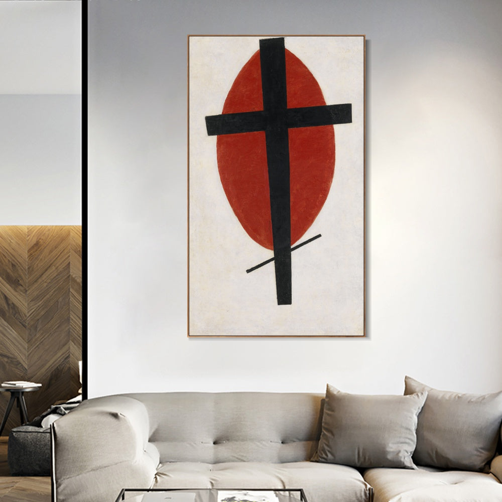 INVIN ART Framed Canvas Giclee Print Art Mystic Suprematism (Black Cross on Red Oval) by Kasimir Malevich Wall Art Living Room Home Office Decorations