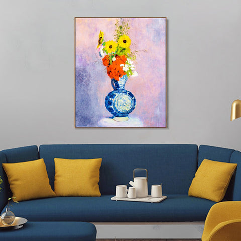 INVIN ART Framed Canvas Flowers in a Vase#017 by Odilon Redon Wall Art Living Room Home Office Decorations