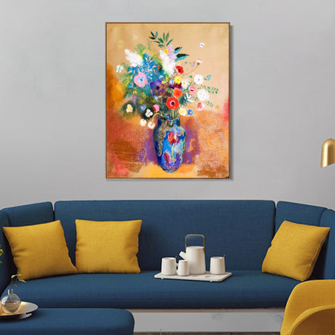 INVIN ART Framed Canvas Flowers in a Vase#019 by Odilon Redon Wall Art Living Room Home Office Decorations