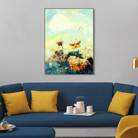 INVIN ART Framed Canvas Butterflies by Odilon Redon Wall Art Living Room Home Office Decorations