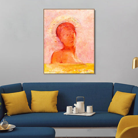 INVIN ART Framed Canvas Closed Eyes by Odilon Redon Wall Art Living Room Home Office Decorations