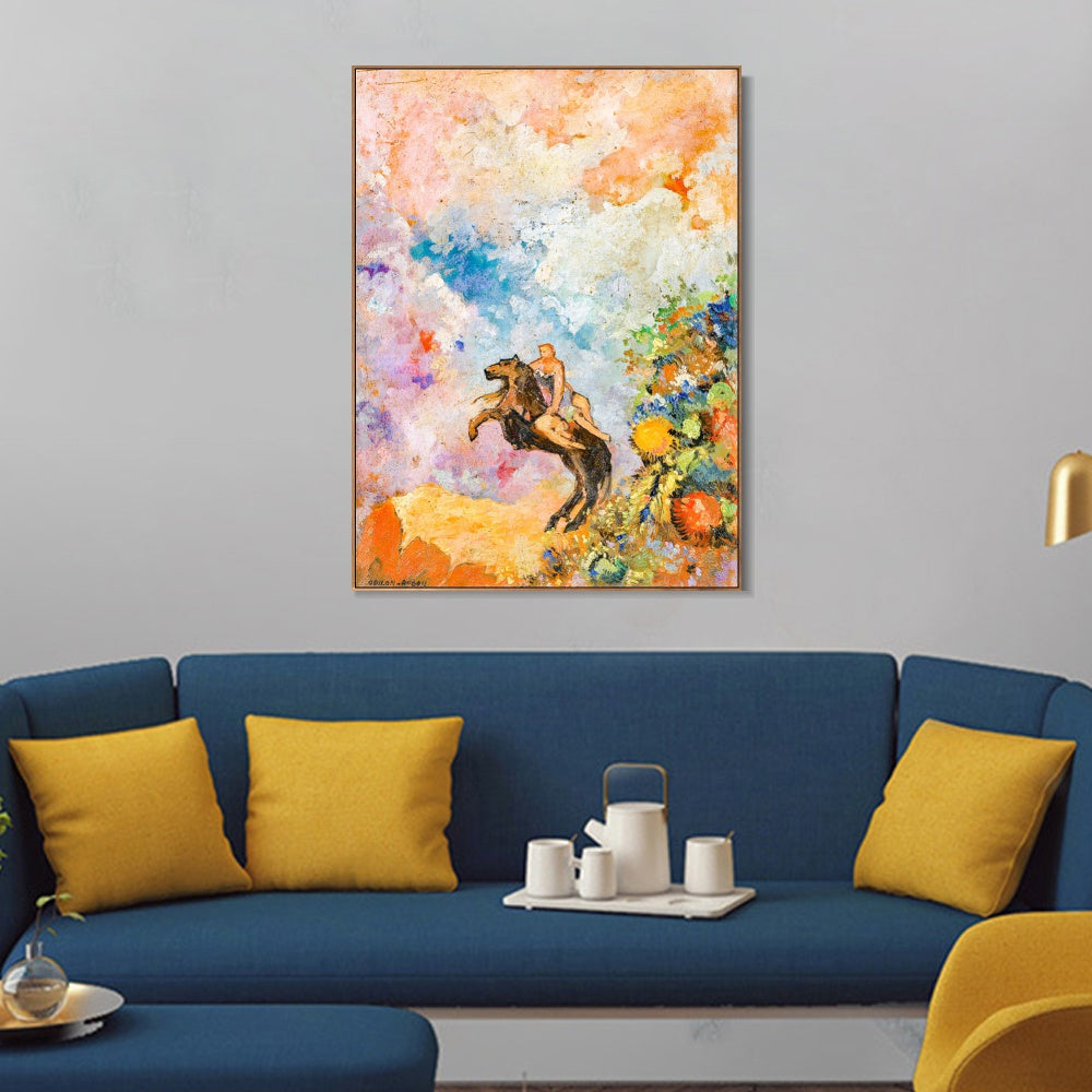 INVIN ART Framed Canvas Muse on Pegasus by Odilon Redon Wall Art Living Room Home Office Decorations