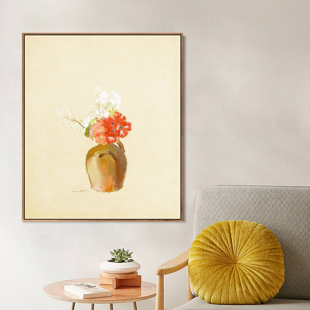 INVIN ART Framed Canvas Flowers in a Pot by Odilon Redon Wall Art Living Room Home Office Decorations