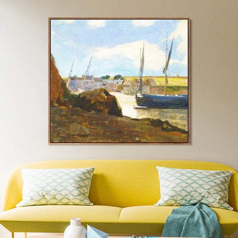 INVIN ART Framed Canvas The Port of Morgat by Odilon Redon Wall Art Living Room Home Office Decorations