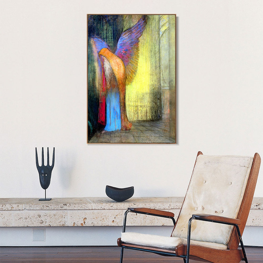 INVIN ART Framed Canvas Winged Old Man with a Long White Beard by Odilon Redon Wall Art Living Room Home Office Decorations