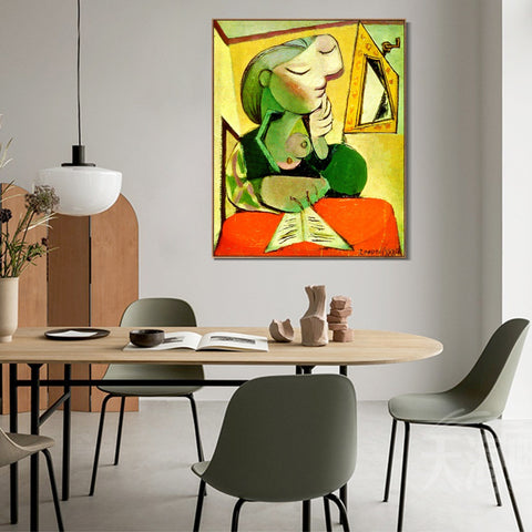 INVIN ART Framed Canvas Giclee Print Art Portrait de femme (Femme lisant) by Pablo Picasso Wall Art Living Room Home Office Decorations