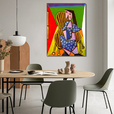 INVIN ART Framed Canvas Giclee Print Art 1941 Femme assise dans un fauteuil by Pablo Picasso Wall Art Living Room Home Office Decorations