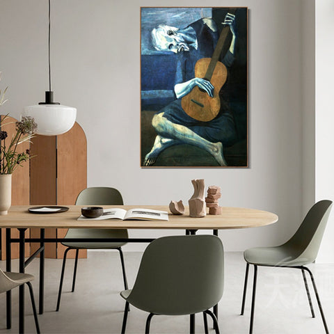 INVIN ART Framed Canvas Giclee Print Art Old guitarist chicago#2 by Pablo Picasso Wall Art Living Room Home Office Decorations