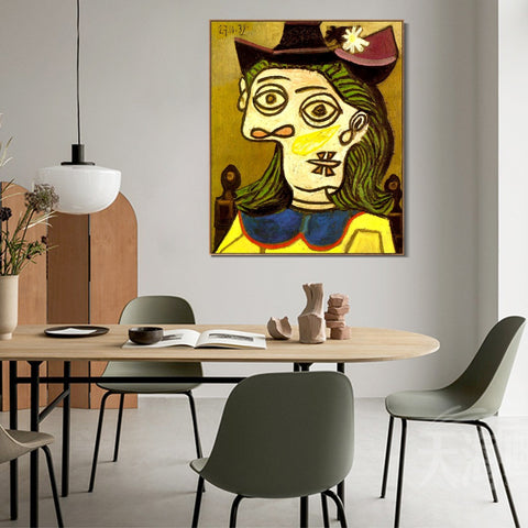 INVIN ART Framed Canvas Giclee Print Art 1939 Woman's head with purple hat by Pablo Picasso Wall Art Living Room Home Office Decorations