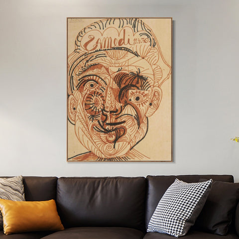 INVIN ART Framed Canvas Giclee Print Art Man's head#1 by Pablo Picasso Wall Art Living Room Home Office Decorations