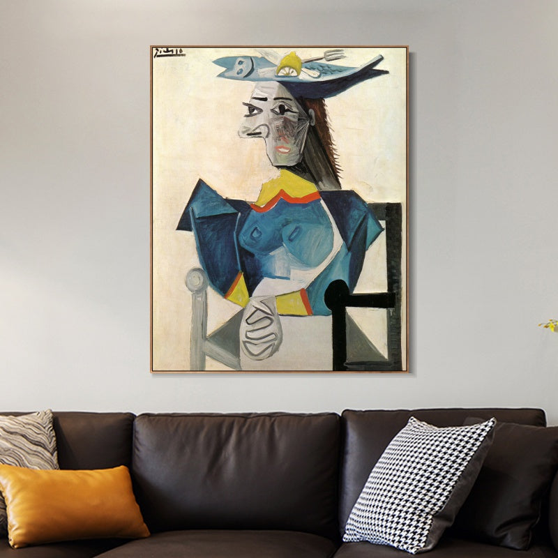 INVIN ART Framed Canvas Giclee Print Art Woman sitting in hat-fish by Pablo Picasso Wall Art