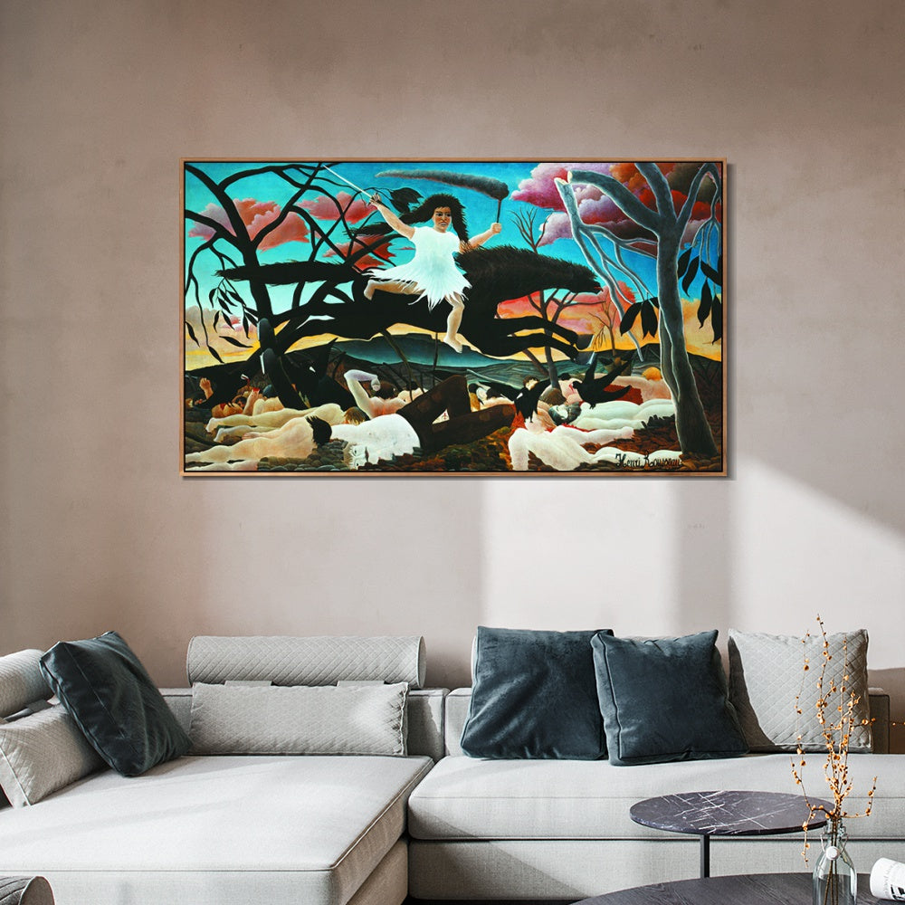 INVIN ART Framed Canvas Giclee Print Art War or the Ride of Discord by Henri Rousseau Wall Art