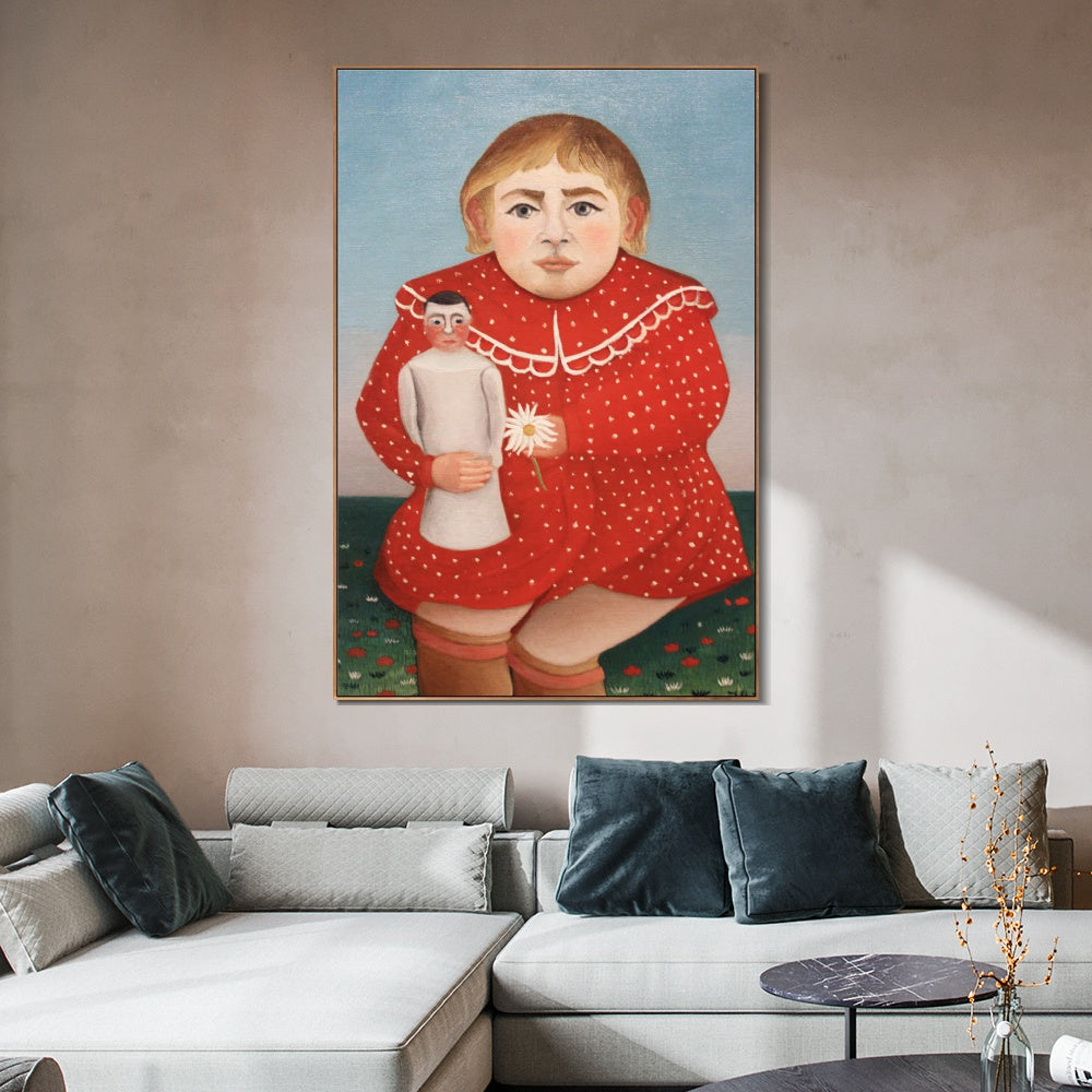 INVIN ART Framed Canvas Giclee Print Art The Girl with a Doll,1905 by Henri Rousseau Wall Art
