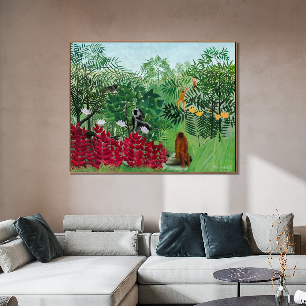 INVIN ART Framed Canvas Giclee Print Art Tropical Forest Monkeys by Henri Rousseau Wall Art