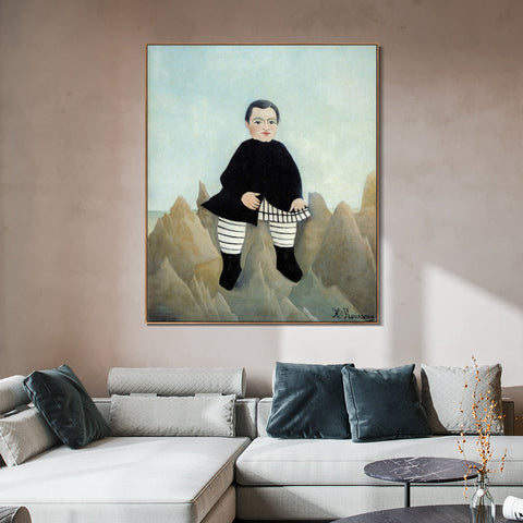 INVIN ART Framed Canvas Giclee Print Art Boy On The Rocks 1897 by Henri Rousseau Wall Art Living Room Home Office Decorations