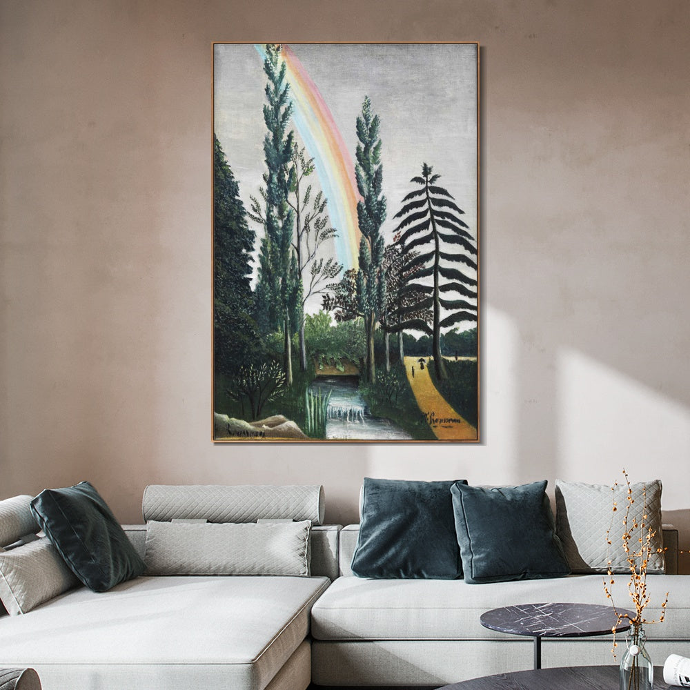 INVIN ART Framed Canvas Giclee Print Art Lake Daumesnil Rainbow Trees by Henri Rousseau Wall Art