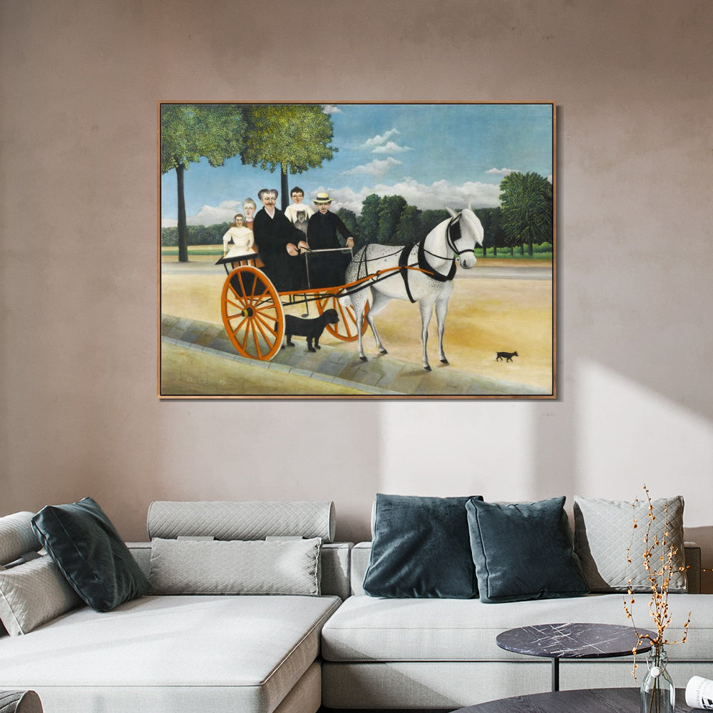 INVIN ART Framed Canvas Giclee Print Art The Horse-Drawn Carriage of Father Junier,1908 by Henri Rousseau Wall Art