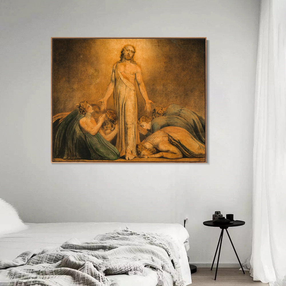 INVIN ART Framed Canvas Giclee Print Art Christ Appearing to The Apostles After The Resurrection by William Blake Wall Art