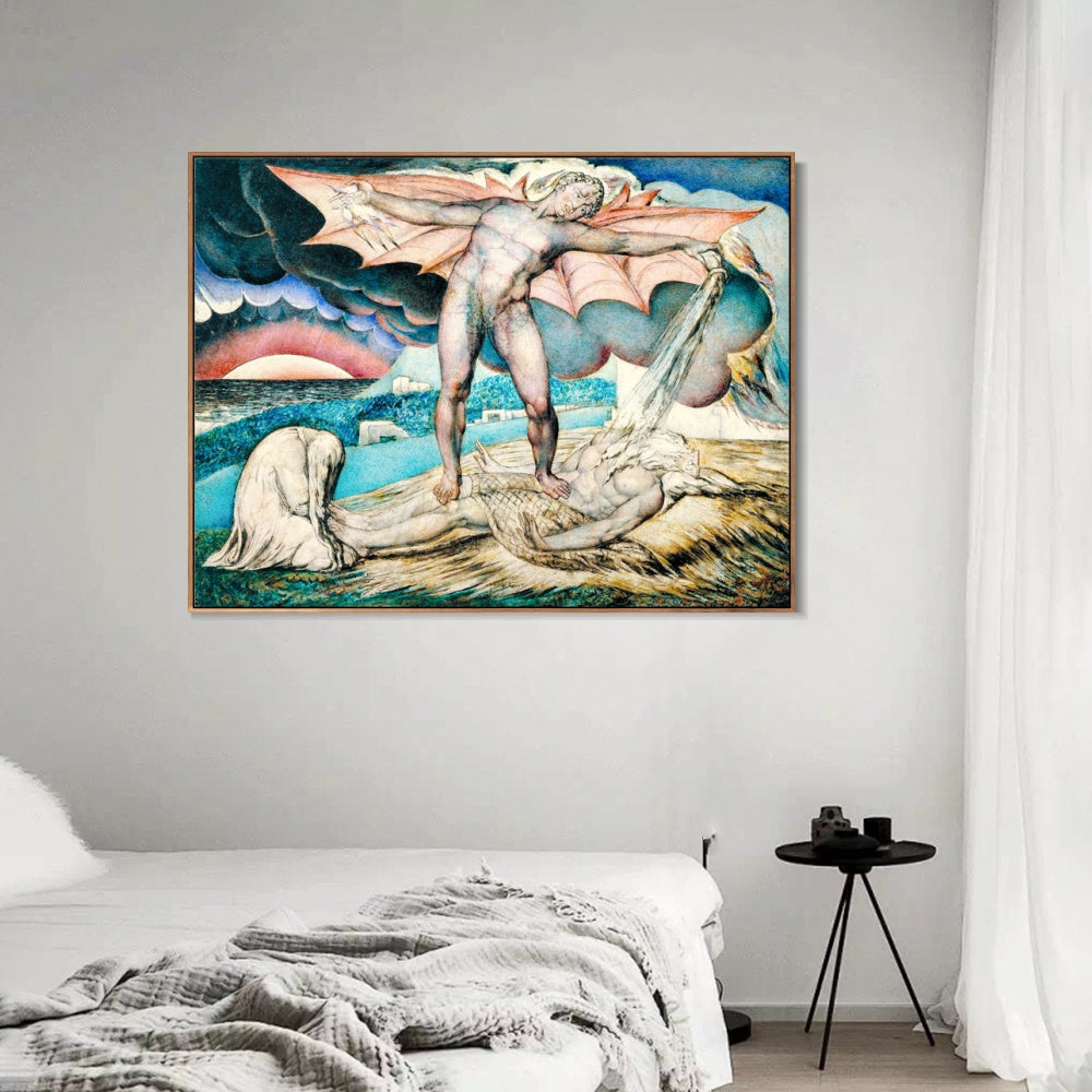 INVIN ART Framed Canvas Giclee Print Art Satan Smiting Job with Sore Boils by William Blake Wall Art