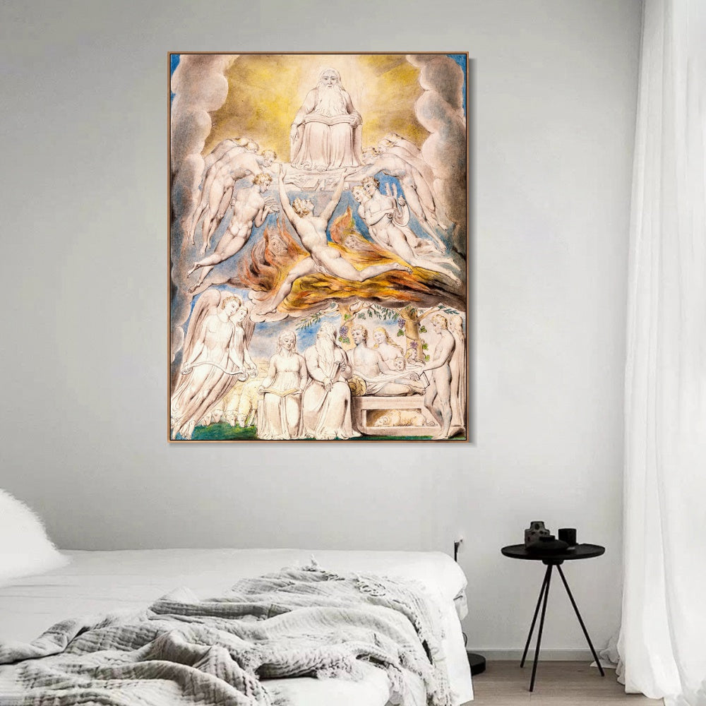 INVIN ART Framed Canvas Giclee Print Art Satan Before Throne of GOD Old Master by William Blake Wall Art