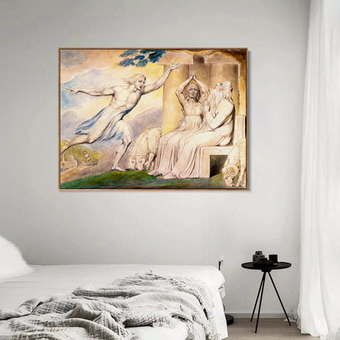 INVIN ART Framed Canvas Giclee Print Art The Messengers Tell Job of His Misfortunes by William Blake Wall Art Living Room Home Office Decorations