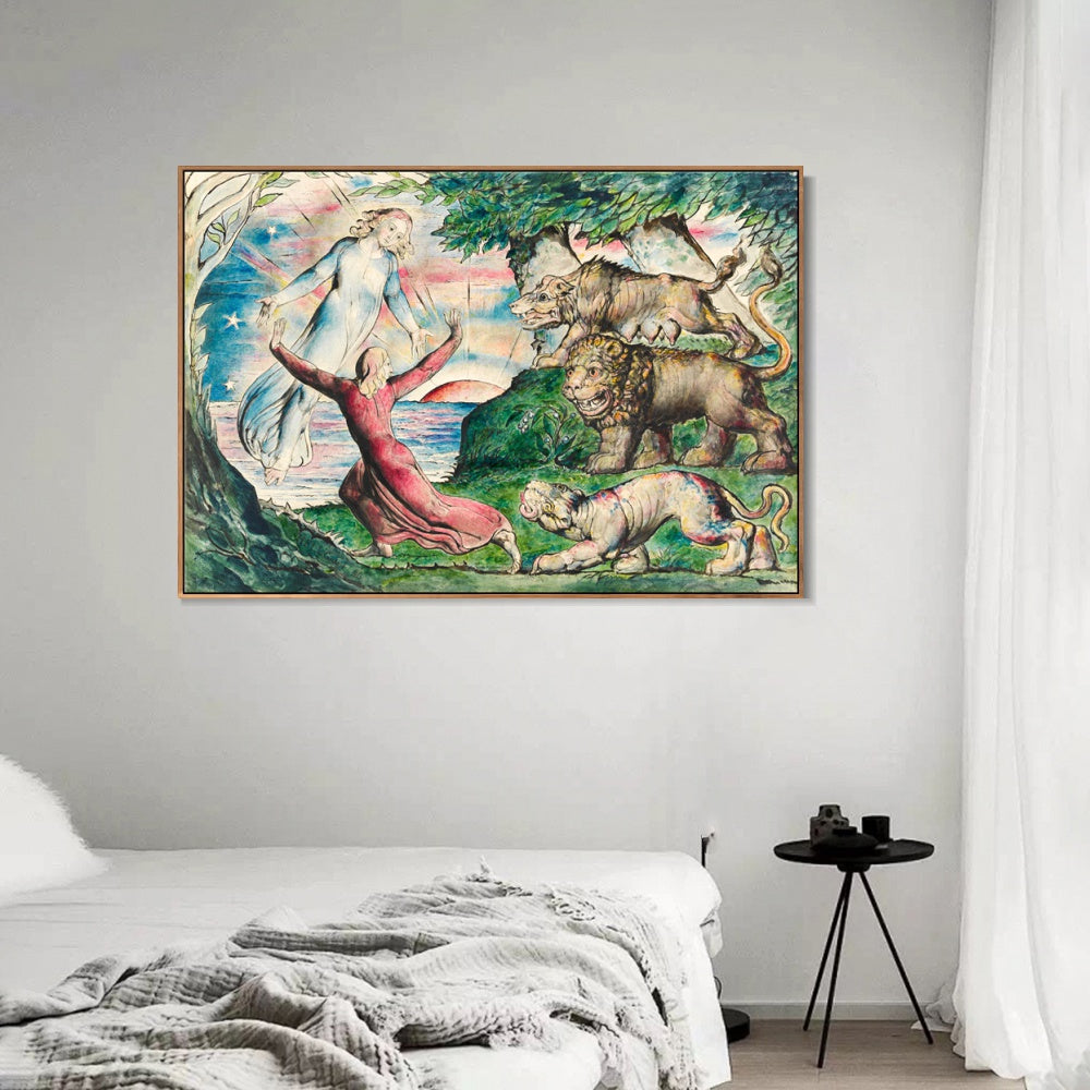 INVIN ART Framed Canvas Giclee Print Art Dante Running from The Three Beasts by William Blake Wall Art