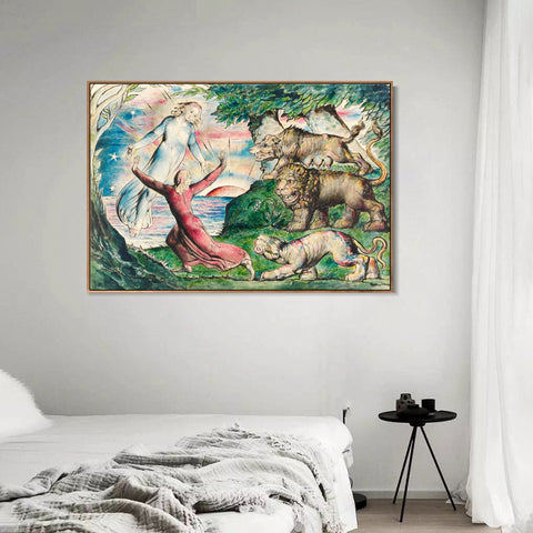 INVIN ART Framed Canvas Giclee Print Art Dante Running from The Three Beasts by William Blake Wall Art Living Room Home Office Decorations