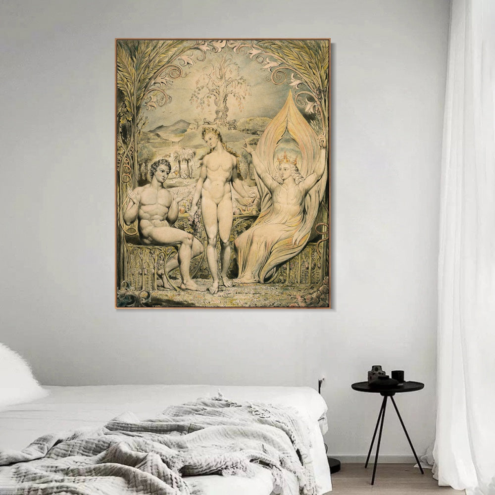 INVIN ART Framed Canvas Giclee Print Art The Archangel Raphael with adam and eve by William Blake Wall Art