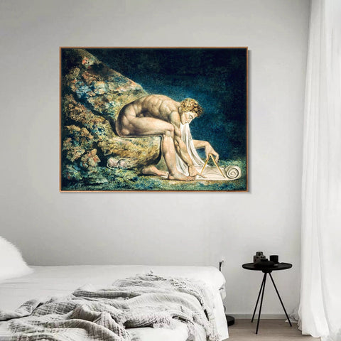 INVIN ART Framed Canvas Giclee Print Art Isaac Newton by William Blake Wall Art Living Room Home Office Decorations