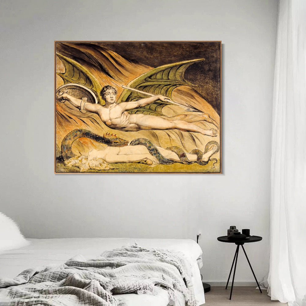 INVIN ART Framed Canvas Giclee Print Art Satan Exulting over Eve by William Blake Wall Art