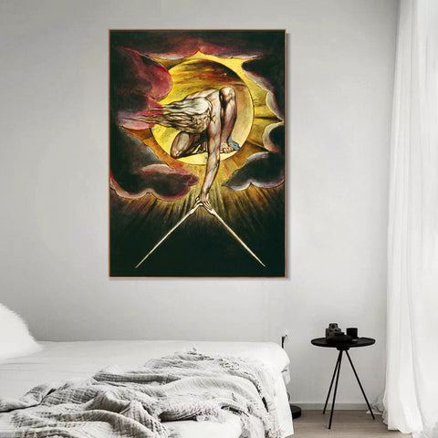 INVIN ART Framed Canvas Giclee Print Art the omnipotent by William Blake Wall Art Living Room Home Office Decorations