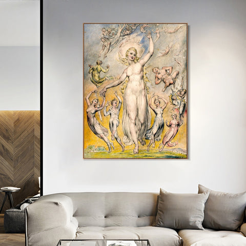 INVIN ART Framed Canvas Giclee Print Art Series#067 by William Blake Wall Art Living Room Home Office Decorations