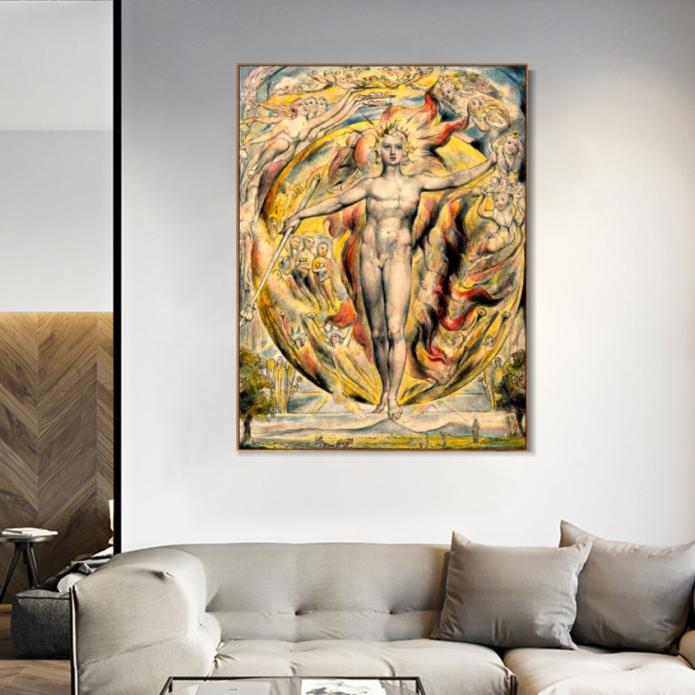INVIN ART Framed Canvas Giclee Print Art The Sun at His Eastern Gate by William Blake Wall Art