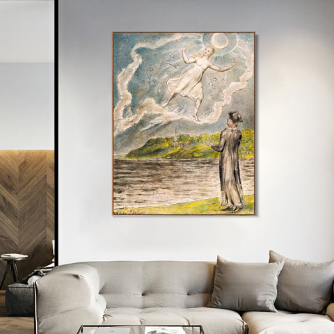 INVIN ART Framed Canvas Giclee Print Art The Wandering Moon by William Blake Wall Art Living Room Home Office Decorations