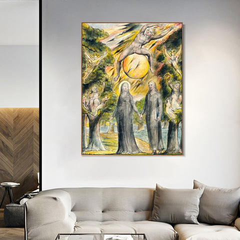 INVIN ART Framed Canvas Giclee Print Art The Sun in His Wrath by William Blake Wall Art Living Room Home Office Decorations