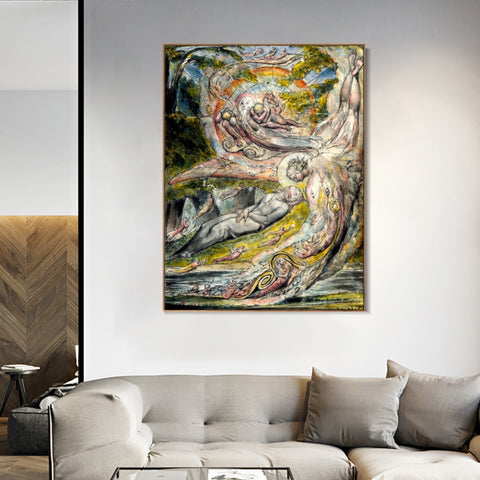 INVIN ART Framed Canvas Giclee Print Art Milton's Mysterious Dream by William Blake Wall Art Living Room Home Office Decorations